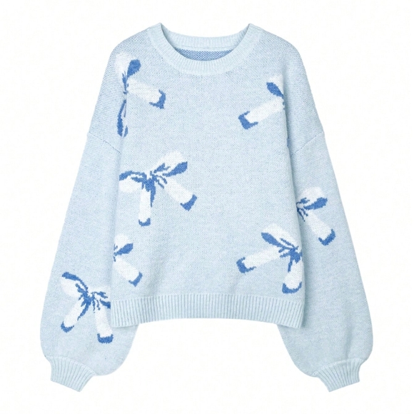 Bowknot Pattern Long Sleeve Knit Sweater - Picture 4 of 8